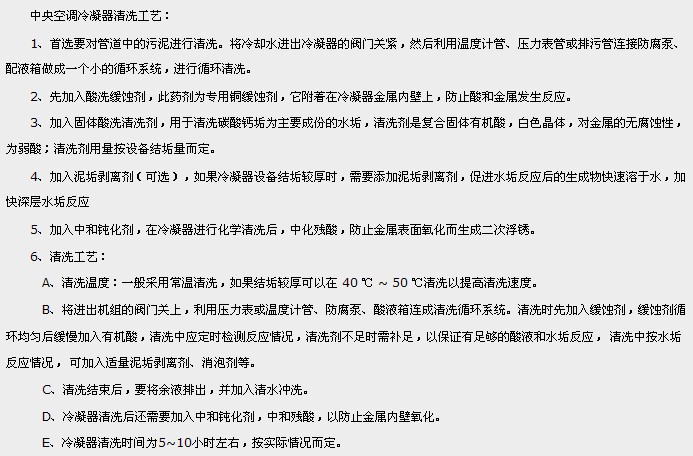 中央空调冷凝器清洗工艺